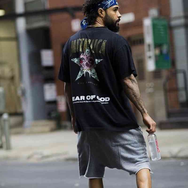 

Fog Metallica rock band Jerry same vintage short sleeve high street wash T-shirt, White;black