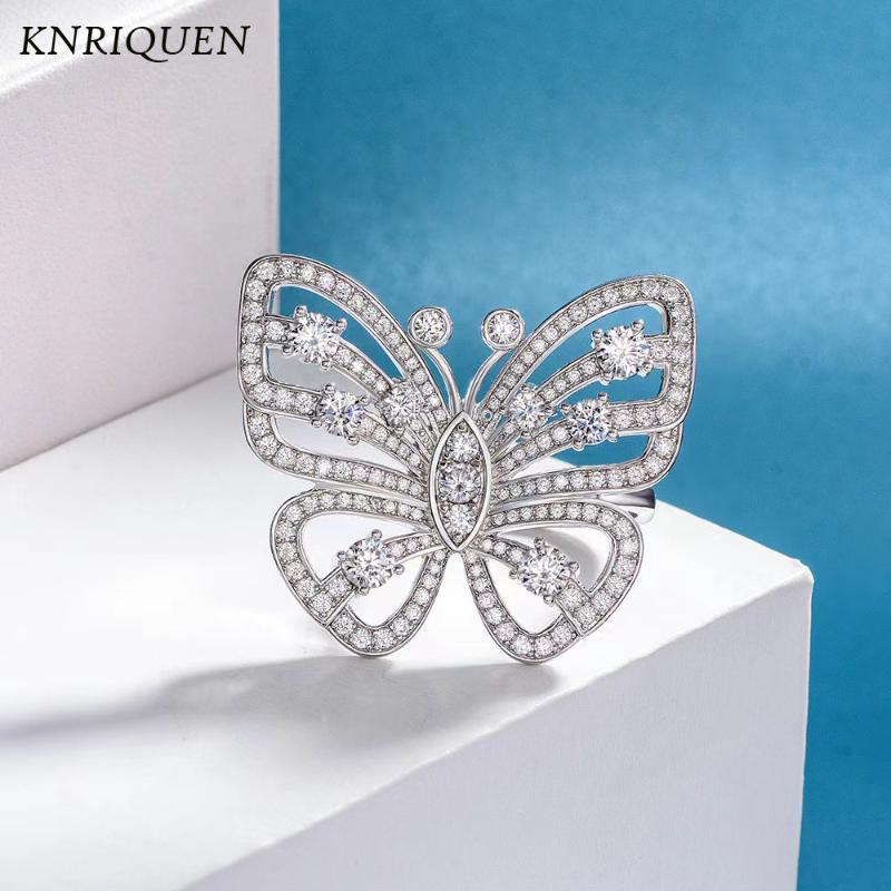 

Cluster Rings Sparkling 925 Sterling Silver Full High Carbon Diamonds Butterfly White Engagement Gift For Women Fine Jewelry Wholesale, Golden;silver
