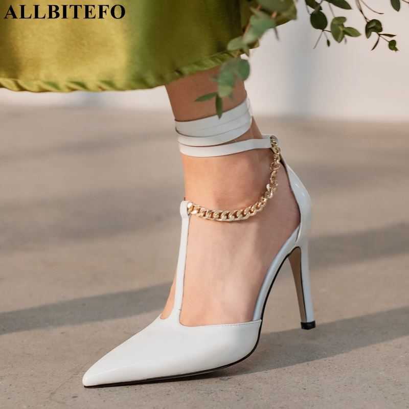 

ALLBITEFO fashion sexy high heels genuine leather ankle strap women shoes women heels shoes summer women sandals des sandales 210611, As picture