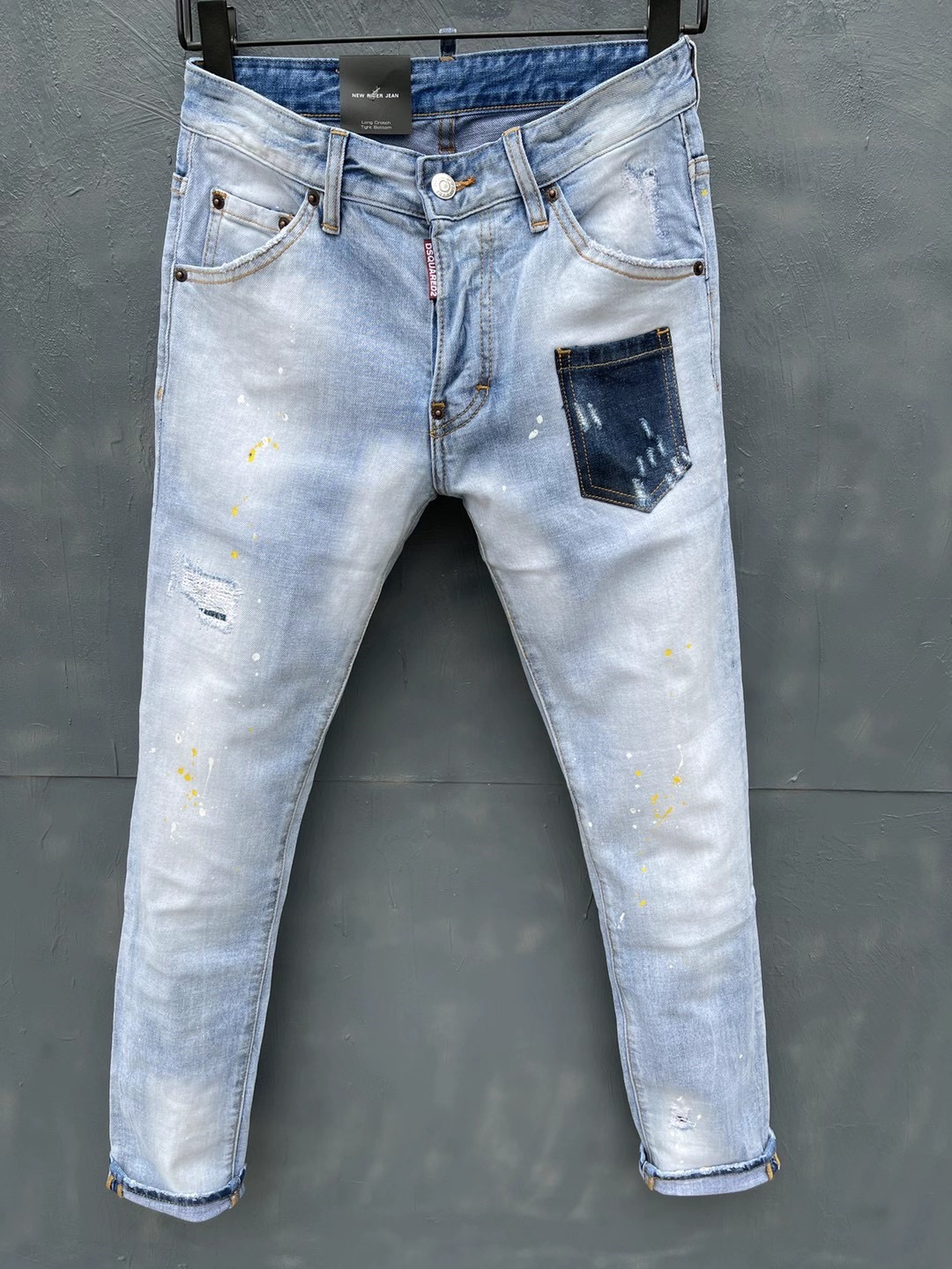 2021 Mens Badge Rips Stretch Black Jeans Fashion Designer Slim Fit Washed Motocycle Denim Pants Panelled Hip HOP Trousers 10200-image-462421841