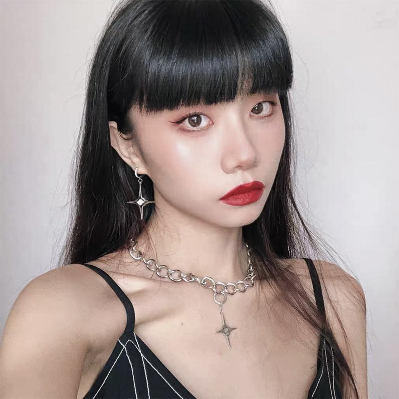 

Pendant Necklaces Online Red Trendy Cool Hip Hop Design Cross Necklace Female Fashion Short Earrings