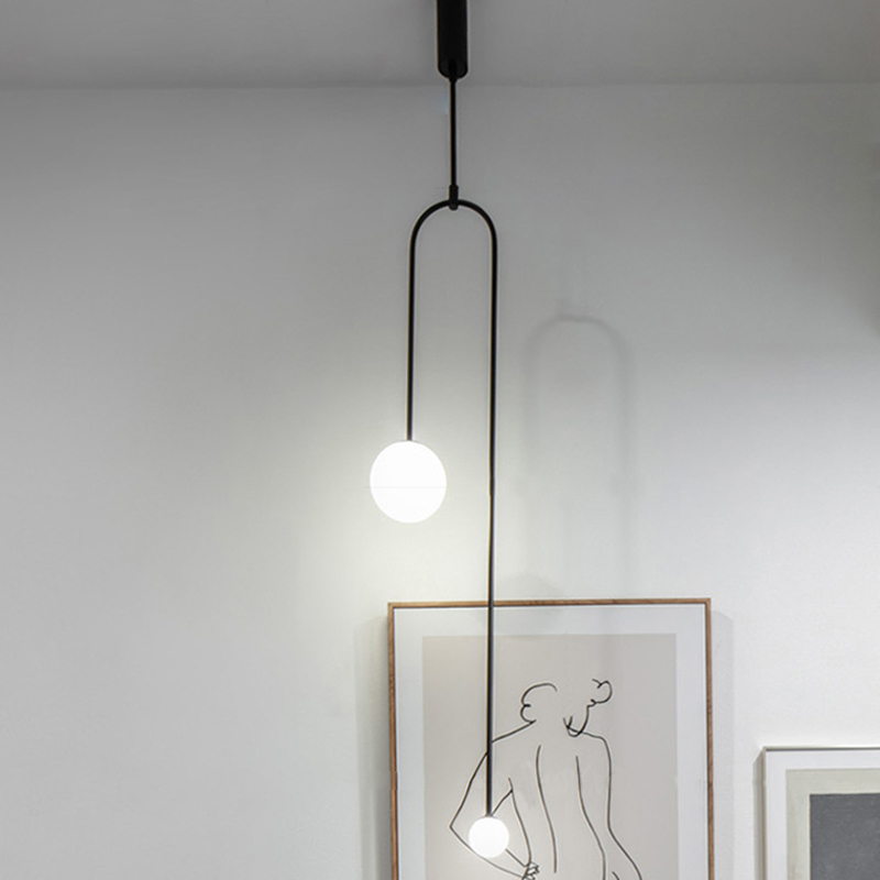 Nordic bedroom bedside restaurant pendant lamp bar simple living room background wall led creative glass ball brass lamp-image-749297572