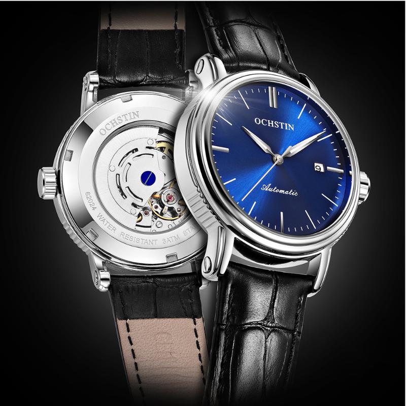 

Wristwatches OCHSTIN 2021 Mens Luxury Wrist Watch Business Mechanical Automatic Watches Leather Strap Male Waterproof Men's Classic Clock, Gold white