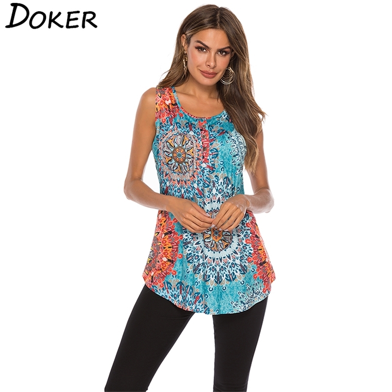 

Summer Plus Size Print Sleeveless T-shirt Women O Neck Button Casual Tees Loose Tops Female Harajuku Cotton 210603, Color 2