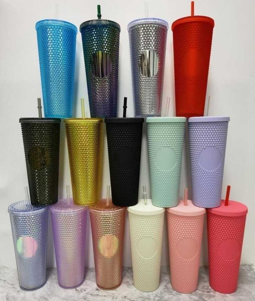 

700ml tumbler Personalized Iridescent 24 Bling Rainbow Unicorn Studded Cold Cup Tumbler coffee mug with straw, Multi-color