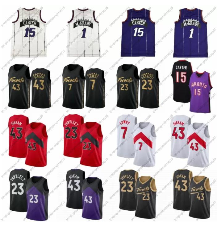 

4 Scottie Barnes Basketball Jersey 23 Fred VanVleet 43 Pascal Siakam Mens 1 Tracy McGrady 15 Vince Carter Retro Shirt, Black;red