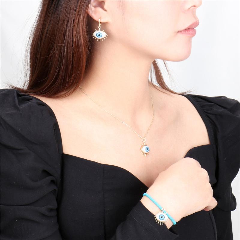 

Earrings & Necklace Jewelry Sets For Women Adjustable Braided Bracelet 2021 Autumn Trendy Blue Eyes, As pic