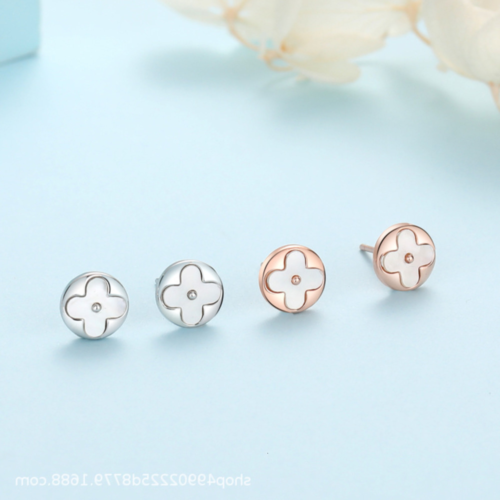 

earrings S925 clover shell earrings for female lovers, Golden