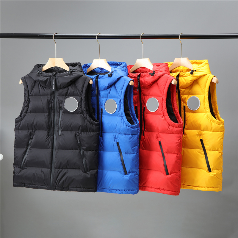 

Winter Mens canada Vests goose Parkas Down coat Vset Warmer Hooded Sleeveless Gilet Homme, Black;white