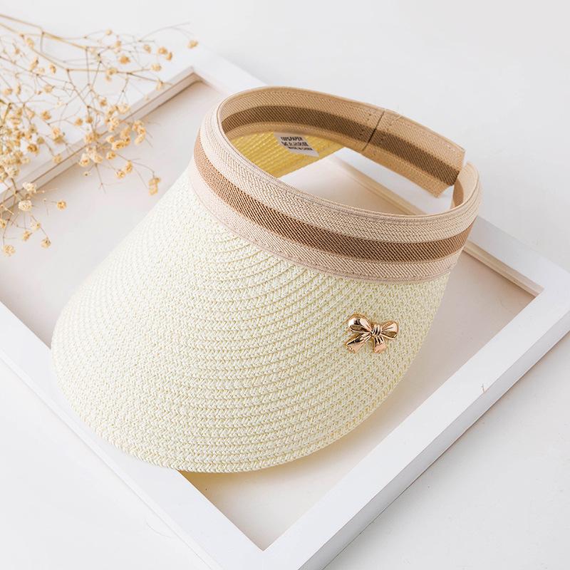 

Wide Brim Hats Summer Sun For Women Handmade Straw Visor Cap Empty Top Beach Hat Outdoor Riding Anti-UV Breathable Chapeau Femme