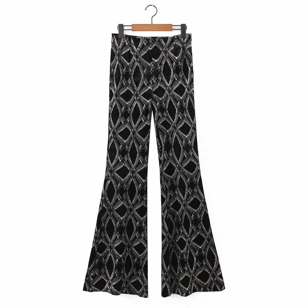 

Autumn Winter Women Velvet Trousers Hight-waist Woman Flare boot cut bell-bottomed Pants pantalon femme mujer 210709, Black