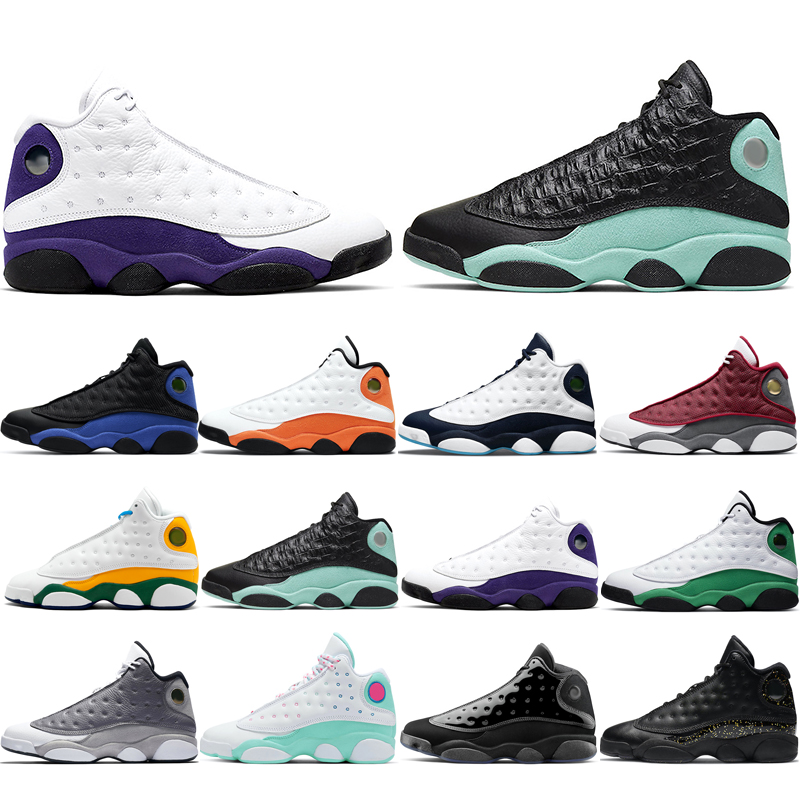 

Top quality man basketball shoes 13s Obsidian Atmosphere Grey Aurora Green Cap and Gown Gold Glitter Hyper Royal Island Lakers Lucky Playground for mans size 40-46