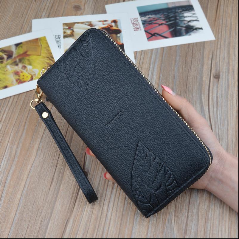 

womens wallets and purses pu leather wallet female wristband leaf print long women purse large capacity bag, Red;black
