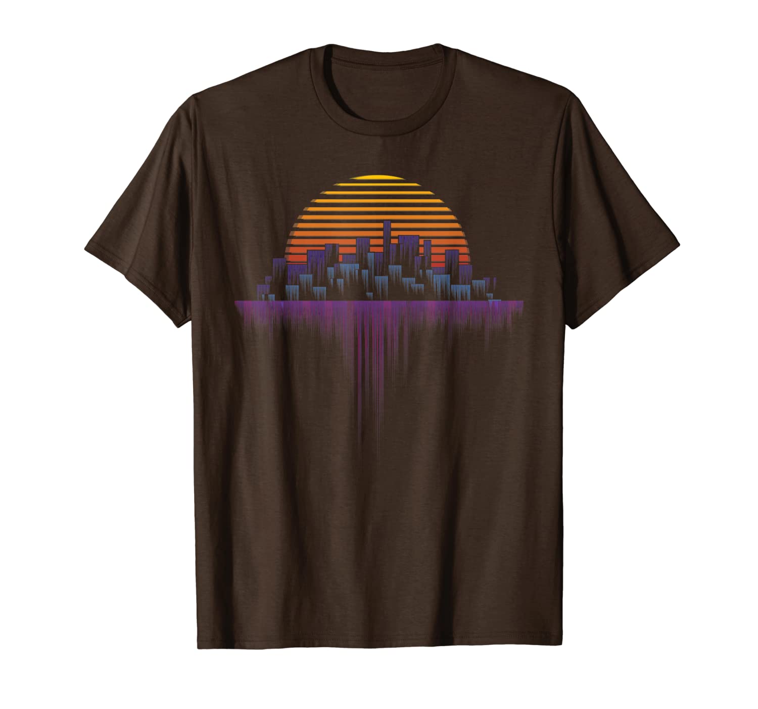 

synthwave outrun vaporwave city sunset aesthetic t shirt, White;black