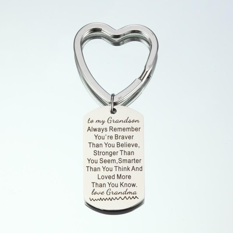 

Keychains 10pcs Inspirational Military Card Stainless Steel Key Chain Jewelry To My Grandson Always Remember You`re Braver Men Gift