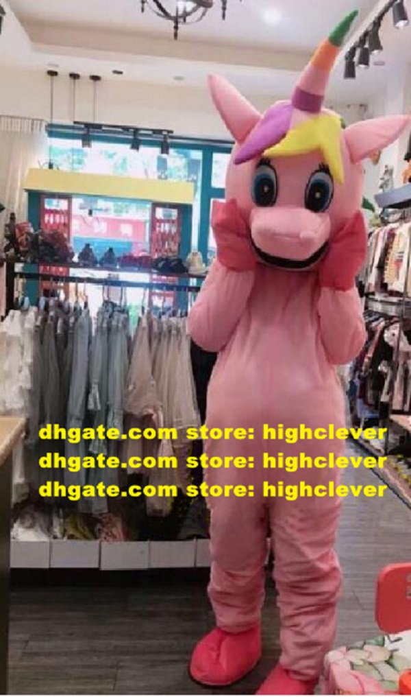 

Pink Unicorn Flying Horse Rainbow Pony Mascot Costume Adult Character Mise En Scene Promotional Compaign CX2017 Free Ship, Red;yellow