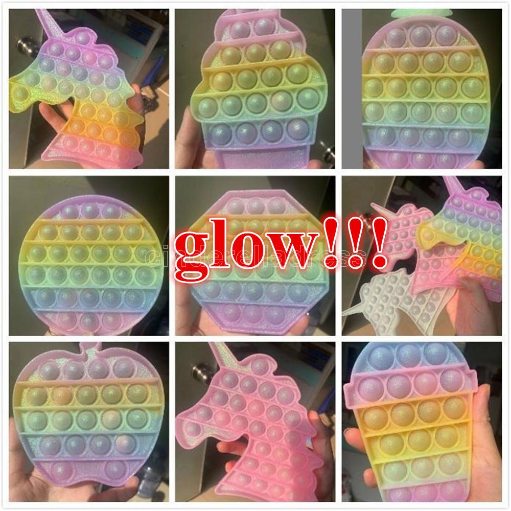 

DHL Fluorescen Bubble Fidget Toys Glitter Glow Autism Sensory Squishy Stress Reliever Toys Relief Funny Office Birthday Party Gifts Fast Shipping, High quality