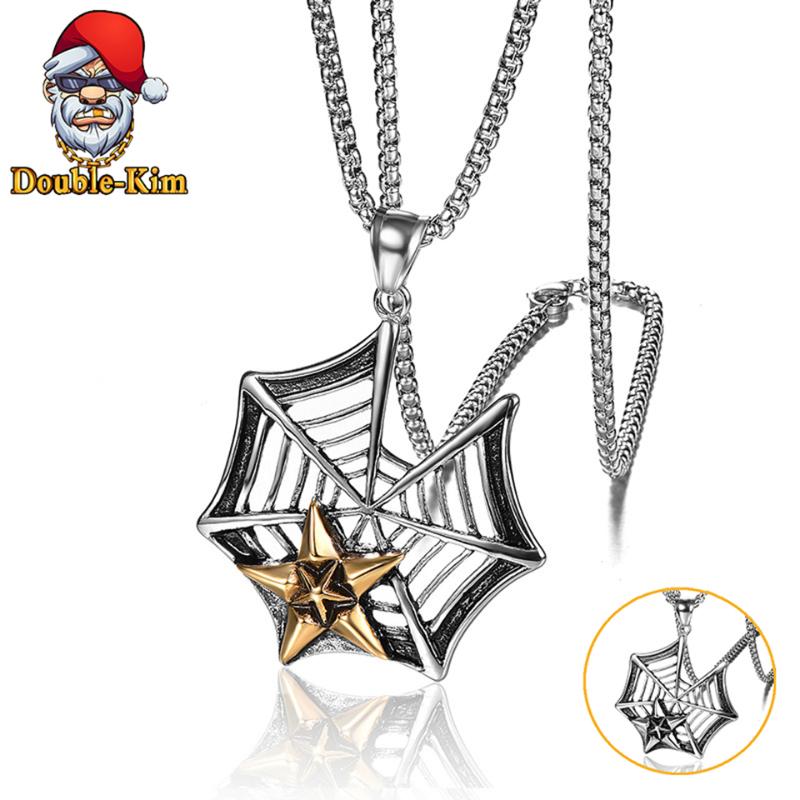 

Pendant Necklaces Spider's Web Necklace Men Hiphop Rock Street Culture Titanium Stainless Steel Classic Chain Fashion Man Jewelry