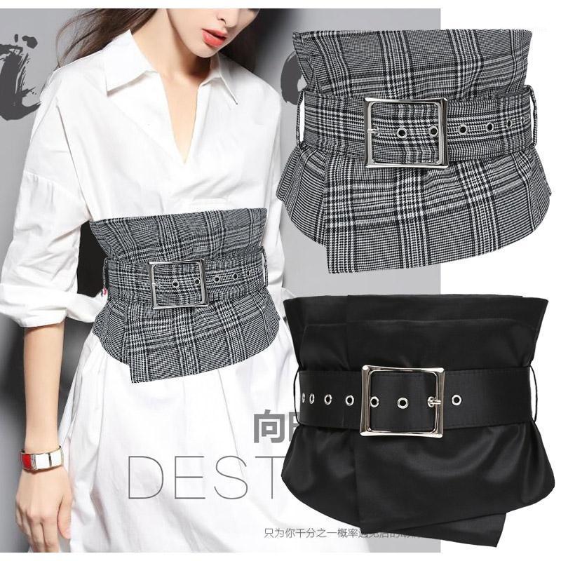 

Belts Irregular Plaid Retro Girdle Waist Seal Girls Casual Decoration Ultra Wide Policy Buckle Belt Clothing Fashion Accessories, Black;brown