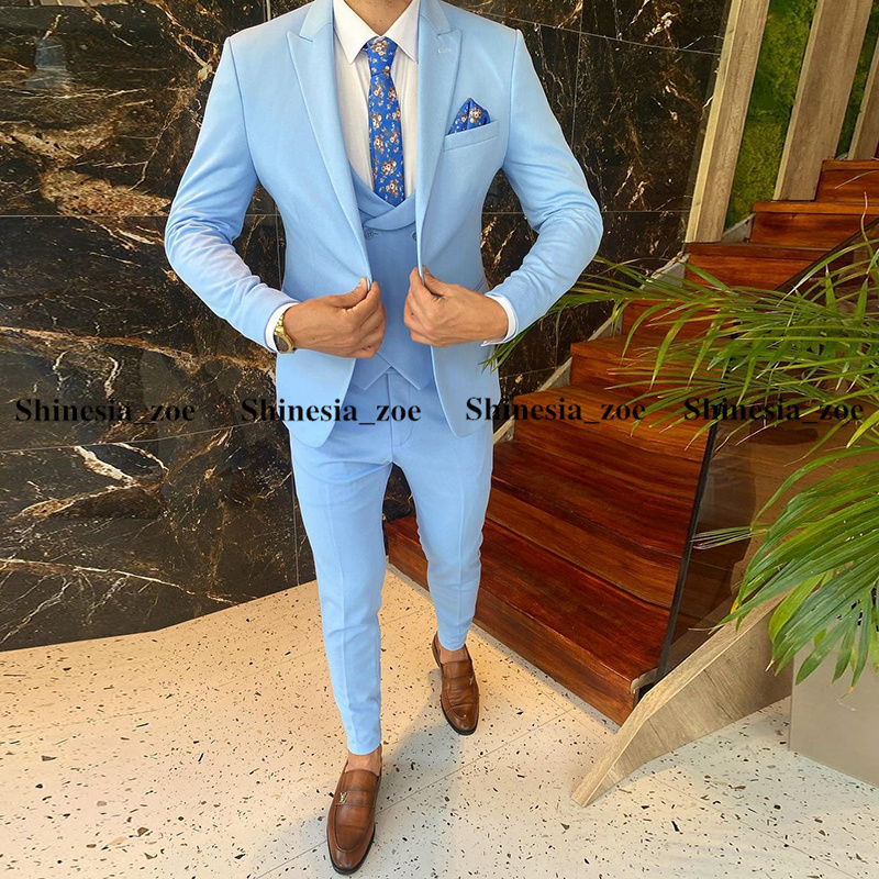 

Summer Light Blue Groom Tuxedos Groomsmen Custom Made Best Man Suits Mens Wedding Party Wear(Jacket+Pants+Vest), Gray