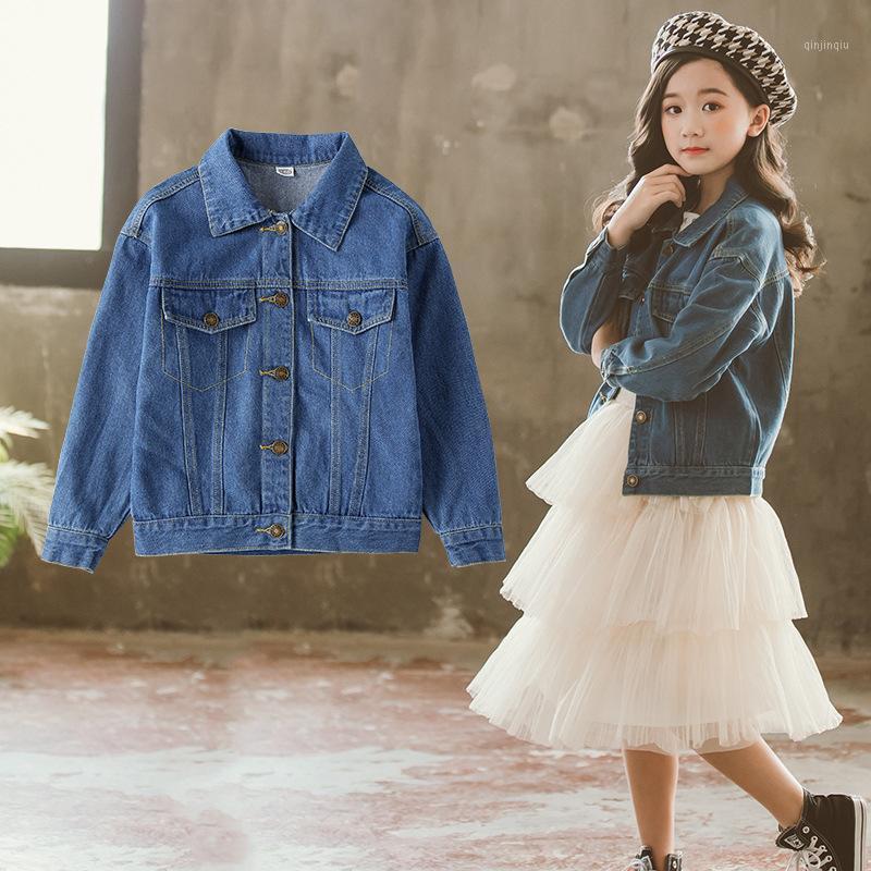 

Jackets Kids Girls Denim Coat Jacket For Outerwear 4-12 Year Single-breasted Embroidery Outwear Children Clothing 2021 Spring, Blue;gray