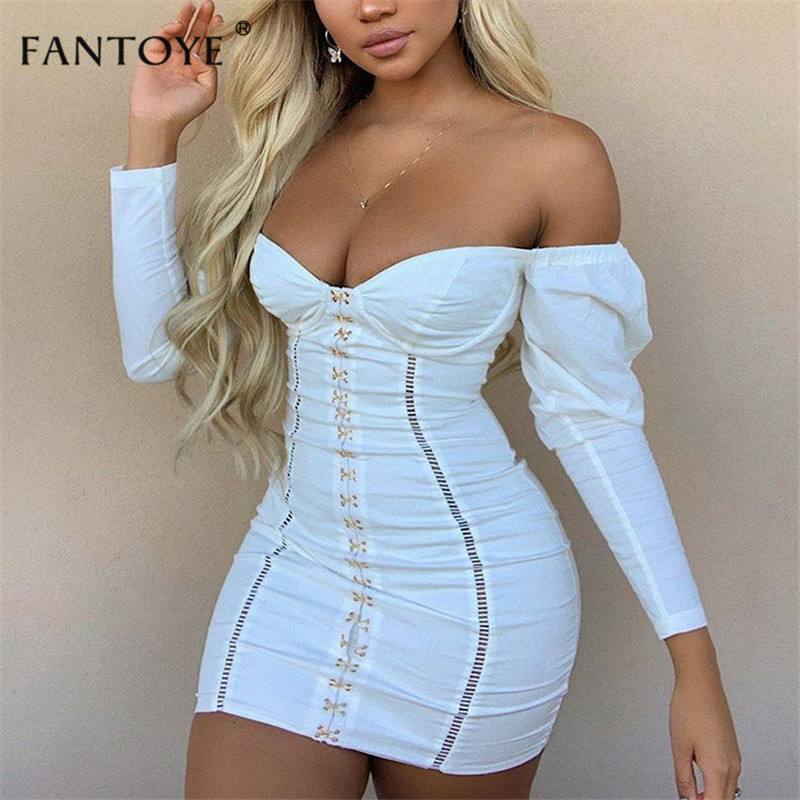 

Casual Dresses White Off Shoulder Summer Bandage Women Backless Metal Button Party Dress Autumn Long Sleeve Short Wrap O8GI, Black