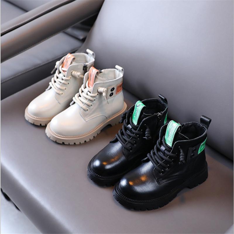 

Boots 2021 Autumn Children Genuine Leather Non-slip Kids Waterproof Fashion Girls 26-37, Black;grey
