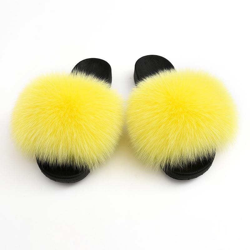 

Fashion Full True Fur Hair Slippers Women Summer Web Celebrity Sandals, Black