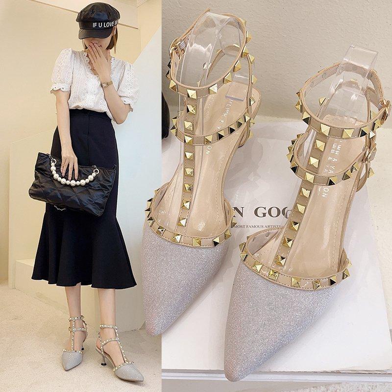

Dress Shoes Pumps Women Summer Sandals Fashion Rivet Patent Leather High Heels Party Office, Black
