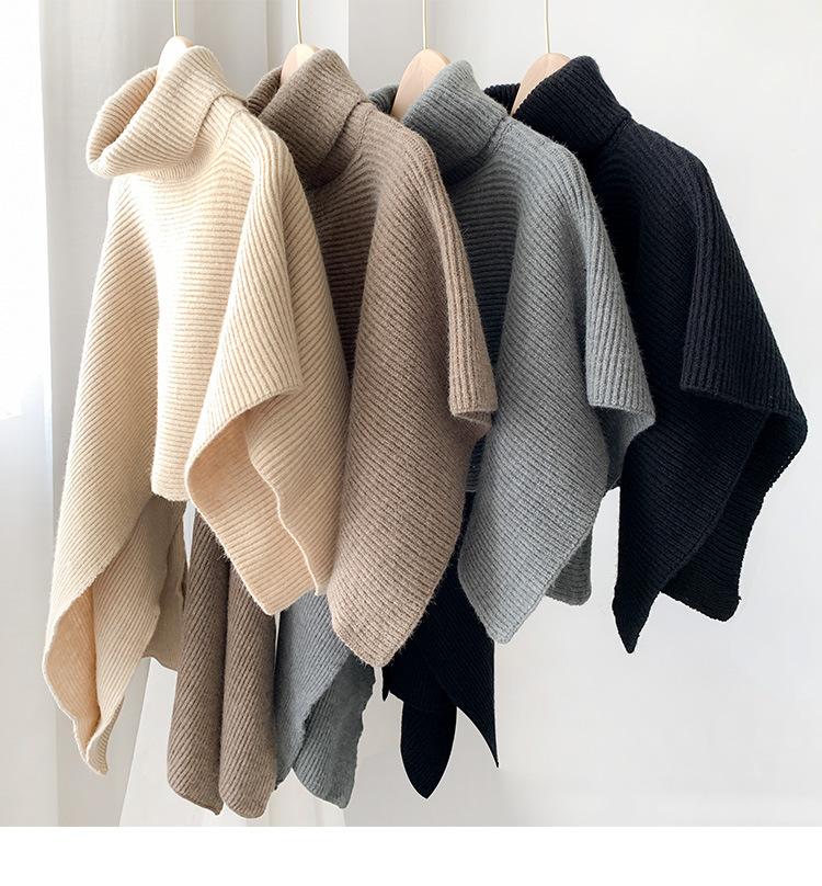 

Scarves Women Knitted Pullover Sweater Top Half Opened Collar Buttons Warm Shawl Wrap Fringe Tassels Hem Solid Color Poncho Cape Cloak, Blue;gray