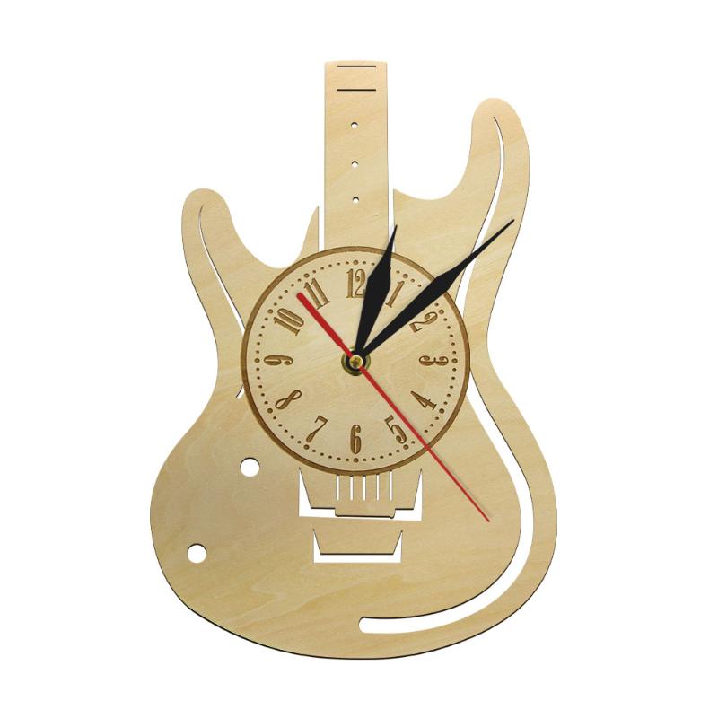 

Wall Clocks Music Themed Guitar Decorative Art 3D Clock Natural Wood Modern Home Decor Wooden Time