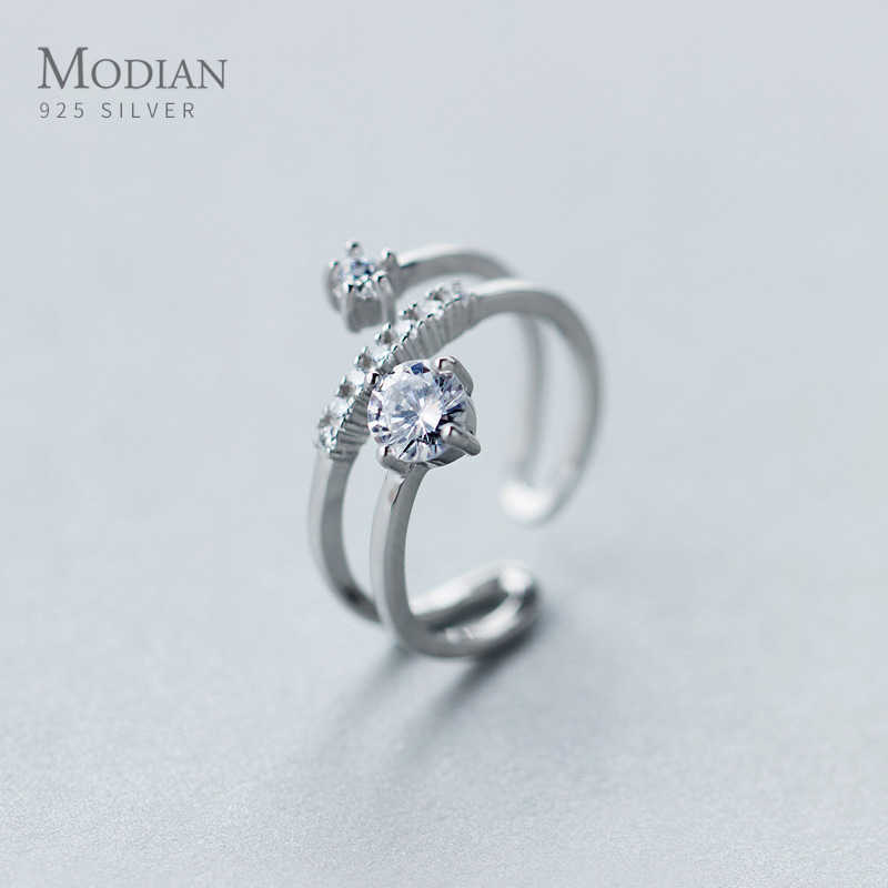 

Fashion 925 Sterling Silver Radiant Geometric Line Free Size CZ Rings For Women Party Engagement Ring Original Jewelry 210707