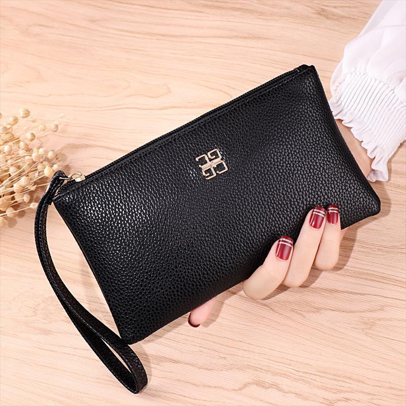 

women long casual wallet litchi grain pu leather lady zipper phone pocket credit card holder female purse coin money bag, Red;black