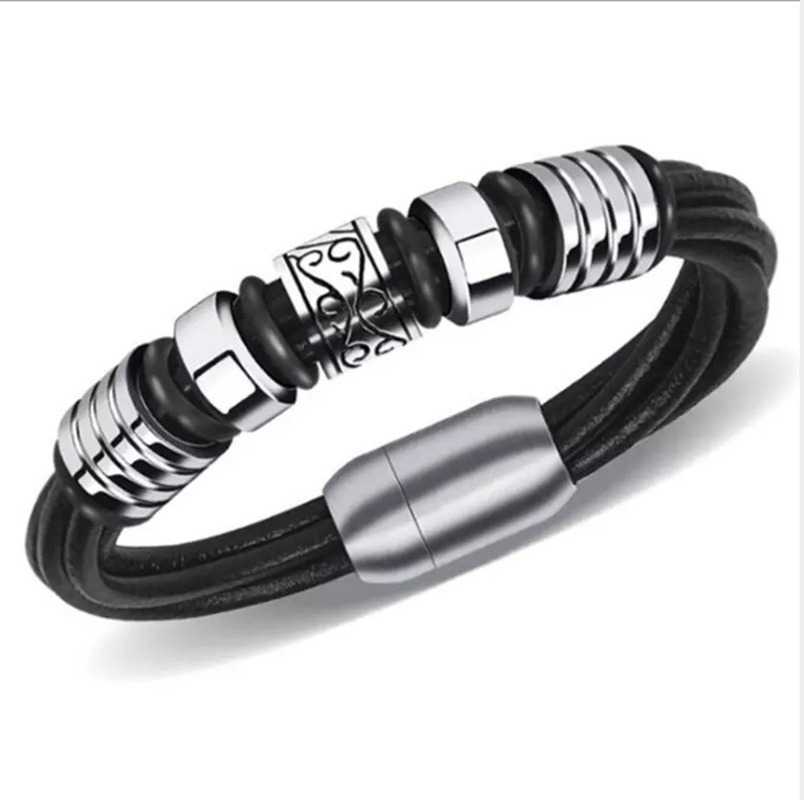 

Multilayer Leather Bracelet with Punk Rock Design Men Fashion Accessories Q0719