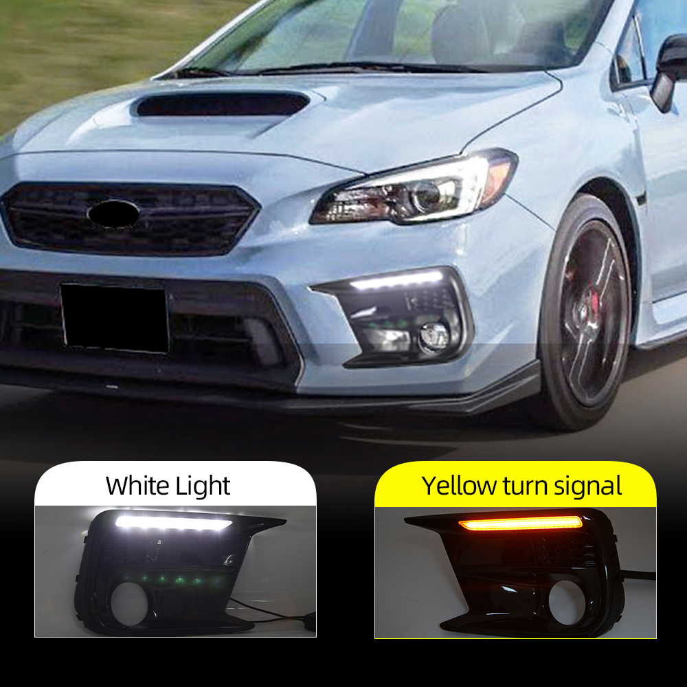

2PCS Sequential Turn Signal Fog Lamp bezel Car LED DRL Daytime Running Light For Subaru WRX STI 2018 2019 2020 2021