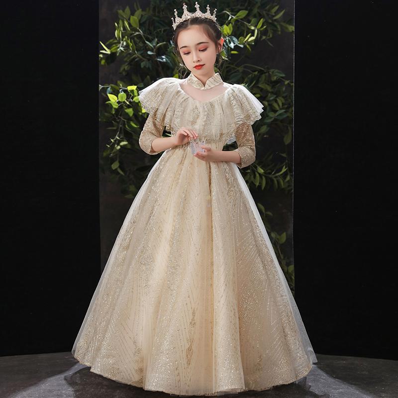 

Girl's Dresses Champagne Long Evening For Kids Shiny Glitter Floor-Length Ball Gown Flower Girl Children Special Occasion Dress, Red;yellow