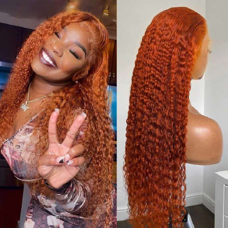 Costume Accessories Ginger Orange 26 Inch Long Deep Wave Synthetic Lace Front Wig For Black Women With BabyHair Preplucked Kinky Curly Cospl-image-748733473
