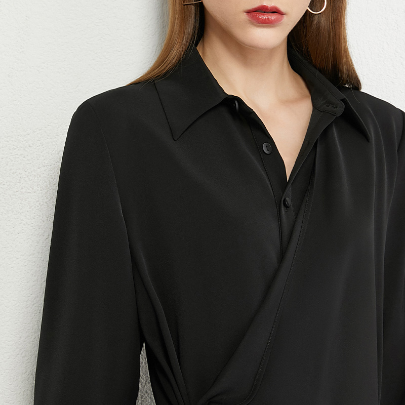 

2021amii minimalism autumn dresses for women fashion olstyle lapel solid irregular hem chiffon dress womens dress 12040546, Black;gray