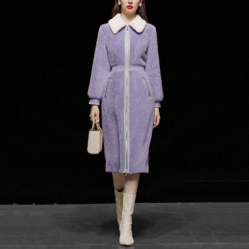 

Women' Wool & Blends 2021 Autumn And Winter Woolen Coat Imitation Mink Plush Contrast Stitching Slim Mid-length