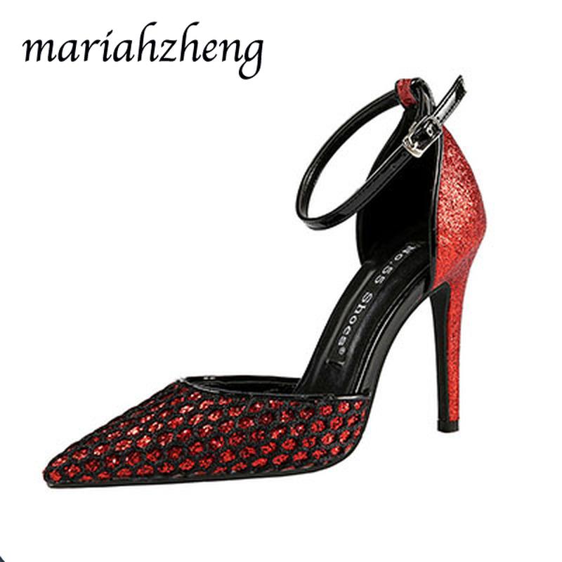 

Sandals Meriahzheng 10CM Summer Sexy Pointed Snakeskin High Heels Nightclub Word With Fine Heel Sequins Women's Single Shoes LSJ, Black