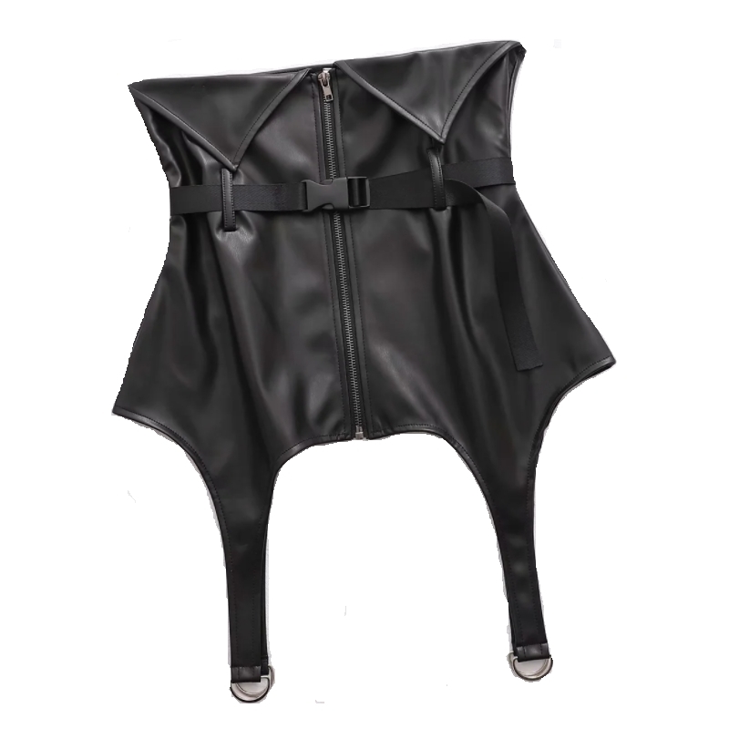 

Summer Women Chic Design Black PU Leather Shirt Female Sleeveless Blouse Casual Lady Slim Tops Blusas S8965 210430, Multi
