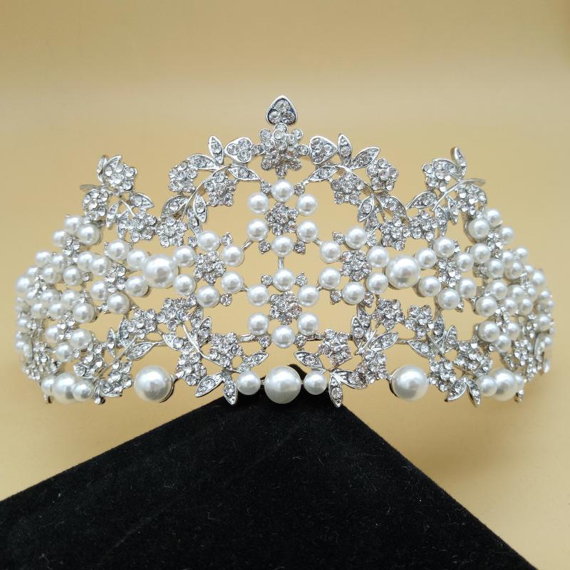 

Hair Clips & Barrettes Pearl Tiaras And Crowns Silver Color Rose Gold Rhinestone Diadems Wedding Bride Accessories Party Headpiece Women 202, Golden;silver