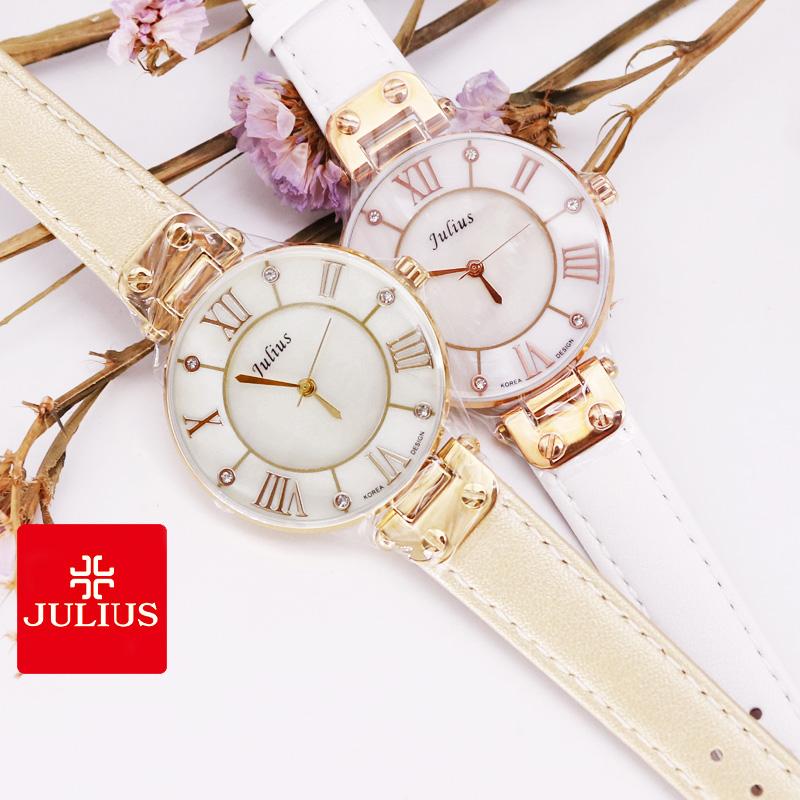 

Wristwatches Top Julius Lady Women's Watch Retro Fashion Hours Dress Bracelet Mother-of-pearl Real Leather Clock Girl's Birthday Gift Box, Gold