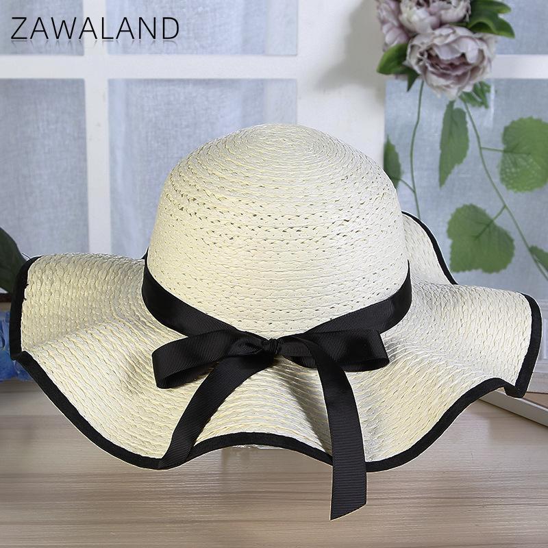 

Wide Brim Hats Zawaland Women Outdoor Sport Hat Sun Protection Summer Beach Straw Cap Bow Big Eaves Streetwear Solid Color Traval, Blue;gray