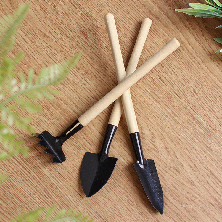 

Manual shovels Mini Patio Digging Suits Home Gardening Tool Rakes Shovel Set Balcony Three-piece Wood Handle Shovels Rake Lawn Kit ZC137