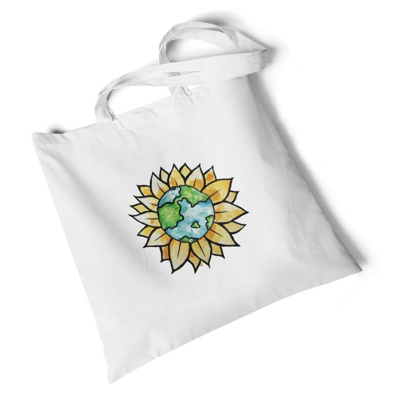 

Shopping Bags Lychee Girls Earth Printed White Canvas Bag Environmental Reusable Original Handbag Storage Foldable Large Shoulder, 11