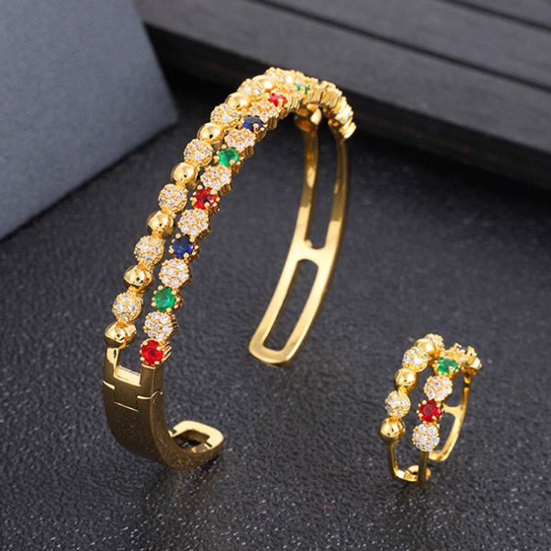 

Earrings & Necklace Zlxgirl Luxury Korean Style Cubic Zircon Bangle And Ring Ladies Jewelry Set Women's Zie Classic Bracelet Bridal, Silver
