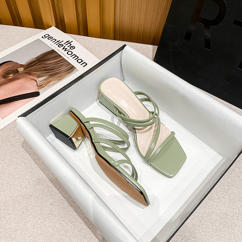 

Sandals summer French thick heel sandals women's head versatile shoes strap combination 1586-3 C5QZ, Black