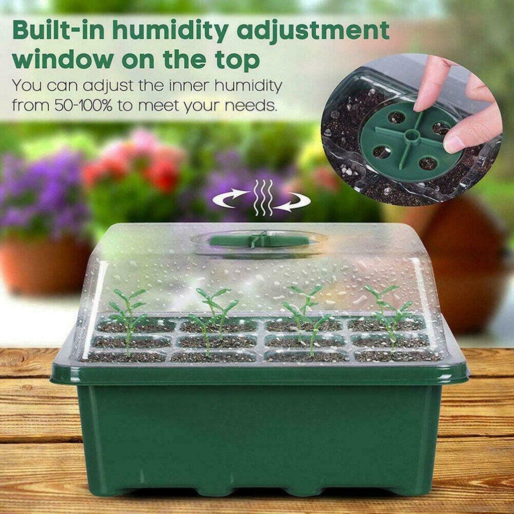 

12 seed plant hole grows nursery box sappers starter for planting germination box tray set with dome and base garden guardian harvest