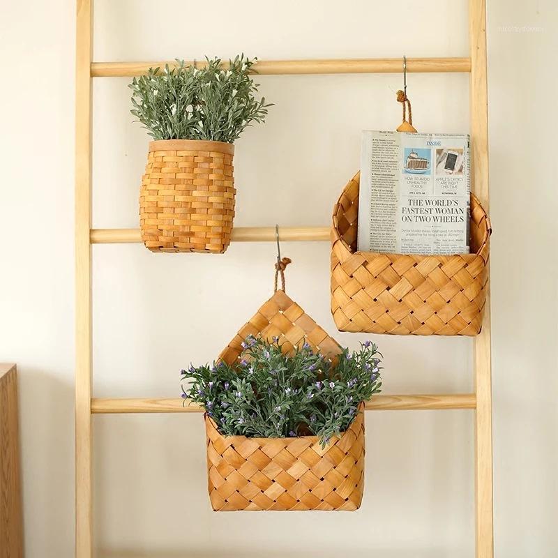 

Storage Baskets Wooden Basket Woven Hanging Organizers Fruit Vegetable Picnic Sundries Home Kitchen Wall Decor